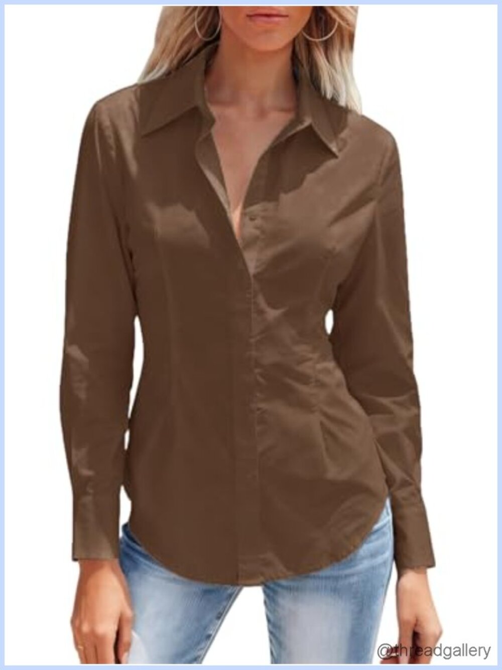Womens Button Down Shirt Long Sleeve Wrinkle Free Collared Office Blouse